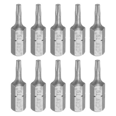 10pcs 1/4'' Hex Shank T9 Head 1'' Length Torx Screwdriver Bit
