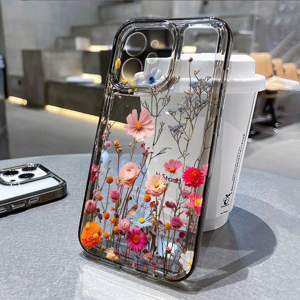 Abstract Flower Phone Case for iPhone 7–16 Pro Max Clear Soft Cover