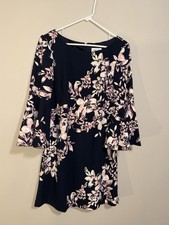 Women’s Eliza J Navy With Pink Floral Bell Sleeve Shift Dress Size 10