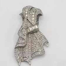 Vintage Rhinestone Dress Clip Heavy GORGEOUS Silver Tone