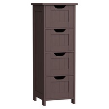 Bathroom Floor Storage Cabinet Freestanding Wood Side Organizer w/4 Drawer Brown