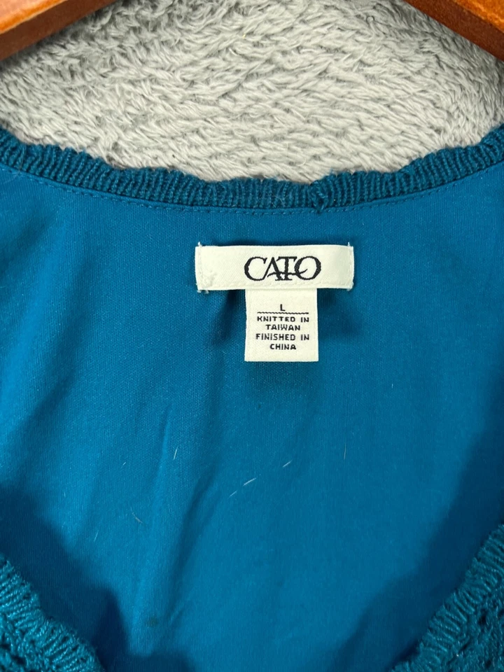 Camiseta CATO feminina grande malha azul crochê forrado acabamento vieira feminina - Imagem 4 de 4