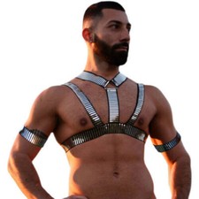 Mens Body Harness Halter Chest Harness Elastic Strap Party Gay Clubwear Silver