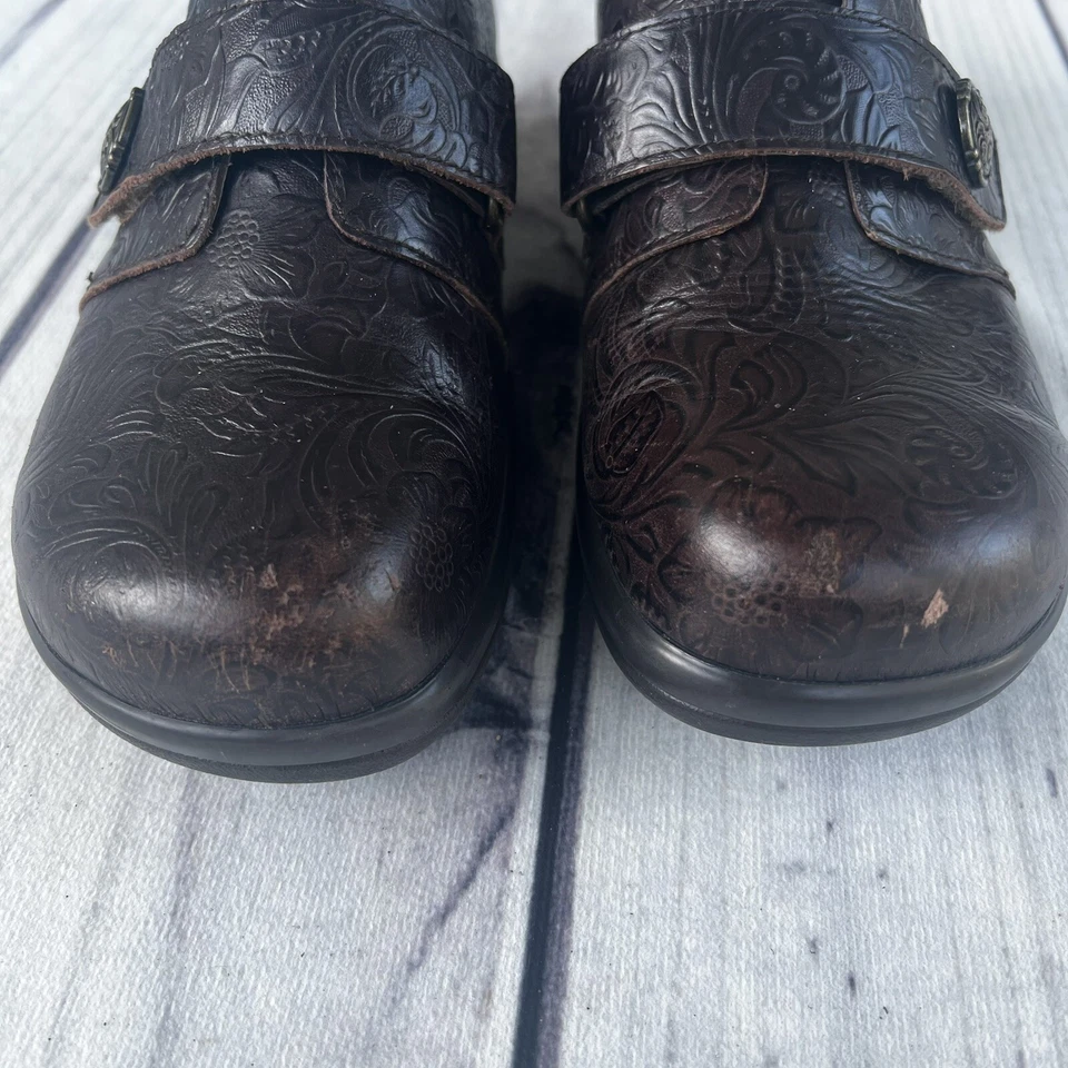 Zuecos cómodos de cuero ALEGRIA Mary Jane marrón floral cachemira talla 39 EU (8,5 EE. UU.) Foto 3 de 4