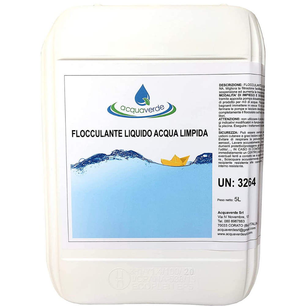 Acquaverde FLOCCULANTE LIQUIDO CHIARIFICANTE SCHIARENTE ACQUA PISCINA 5 Litri