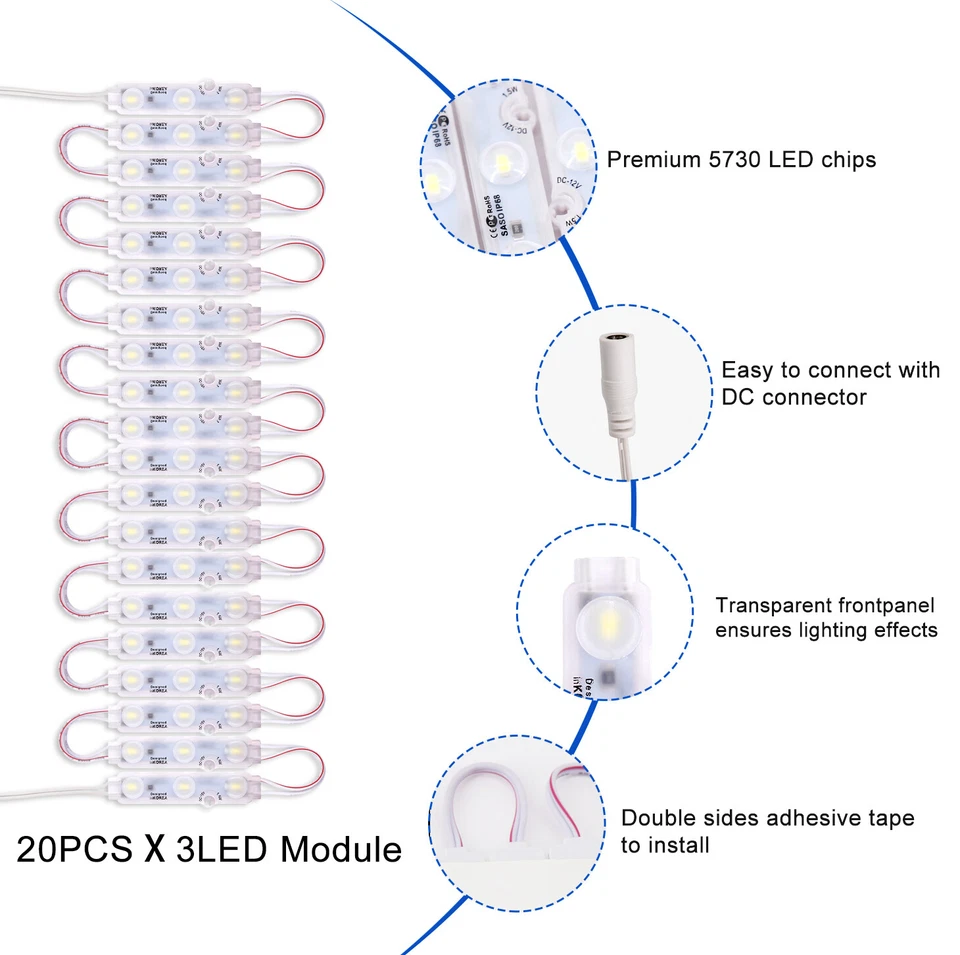 3-60m 5730 Module Light Store Front Makeup Cabinet Decor Sign Lamp Waterproof - Image 2 of 4