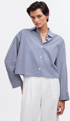 Madewell Straight-Hem Shirt in Poplin size M Blue & White Even