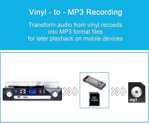 Bluetooth Record Player with Stereo Speakers Turntable for Vinyl to MP3 - 第 5/7 張圖片