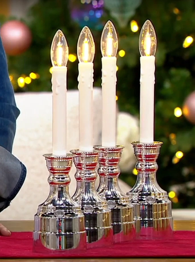 Bethlehem Lights Set of 4 Premium Cordless Window Candles Polished Nickel