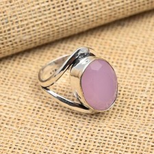 Pink Chalcedony Gemstone Handmade 925 Sterling Silver Ring Jewelry