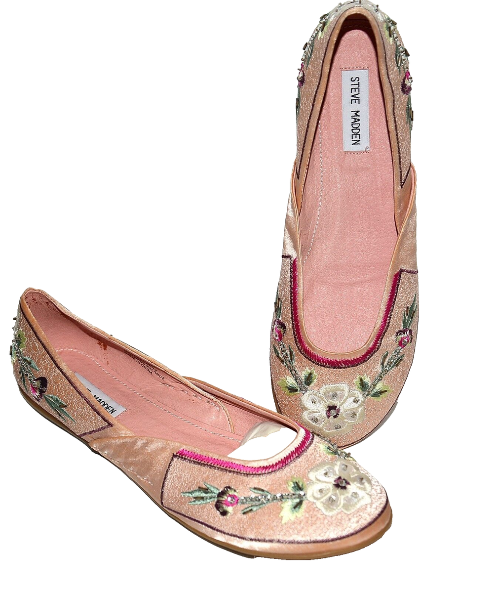 NEW STEVE MADDEN vintage Pink Floral Embroidered flats shoes vegan