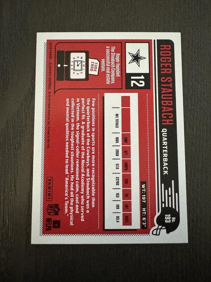 2018 Panini Classics Legends Red Back Parallel /299 #193 ROGER STAUBACH Card HOF - Image 2 of 3
