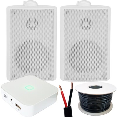 80W Mini WiFi Stereo Verstärker & 2x 60W 3'' Weiß Outdoor Wand Lautsprechersystem