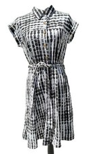 Calvin Klein Linen Animal Print Womens Dress Button Front Belted Sz 10