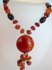 Beautiful! Long Natural Stone CARNELIAN & BLACK ONYX Statement NECKLACE 24" Long — photo 2