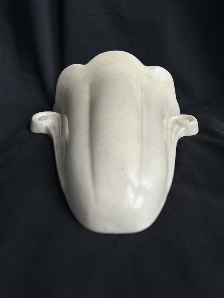 Vintage ArtDeco Floral Wall Flat Vase Double Handle Planter Royal