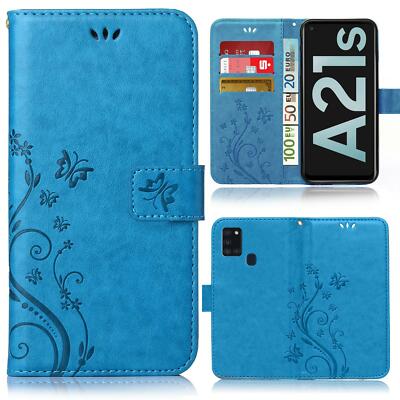 Handy Tasche für Samsung Galaxy A21s Schutz Hülle Blumen Flip Case Wallet Etui