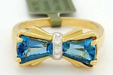 GENUINE 4.10 Cts BLUE TOPAZ & DIAMOND RING 14K GOLD - Free Certificate Appraisal