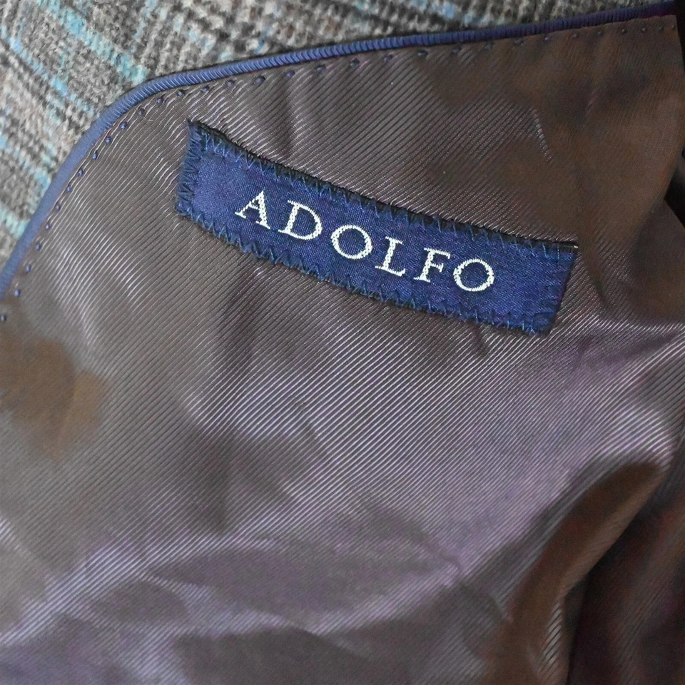 Adolfo 38с коричневый клетку ягненка шерсти фланели мужской блейзер костюм куртка спортивное пальто - Изображение 4 из 4