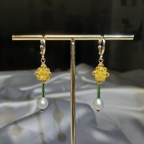 Boucles D'oreilles Pendantes Avec Perles De Culture Et Grenat - Dormeuses Plaquées Or 14K