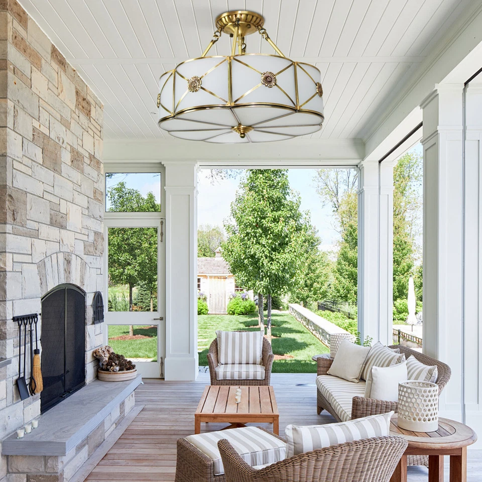 Vintage Ceiling Light Chandelier Stained Glass Lamp Flush Mount Fixture 110-220V - Image 2 of 4