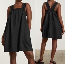 Everlane Womens Linen Dress Black Sleeveless Smocked With Pockets Size XXS NWT