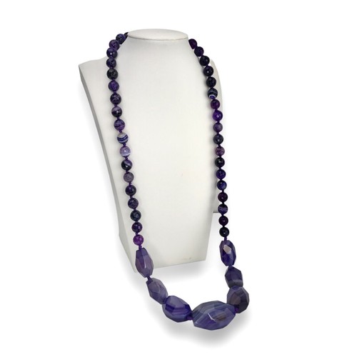 Vtg AIL Purple Semiprecious Stone Faceted Graduated Hand Knotted Necklace 26” - Picture 2 of 17