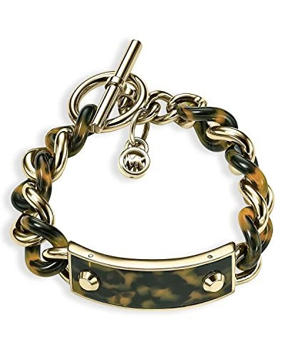 BRACCIALE MICHAEL KORS TONO ORO + TARTARUGA ACRILICA CATENA A MAGLIA PLACCA CIONDOLO MKJ3732