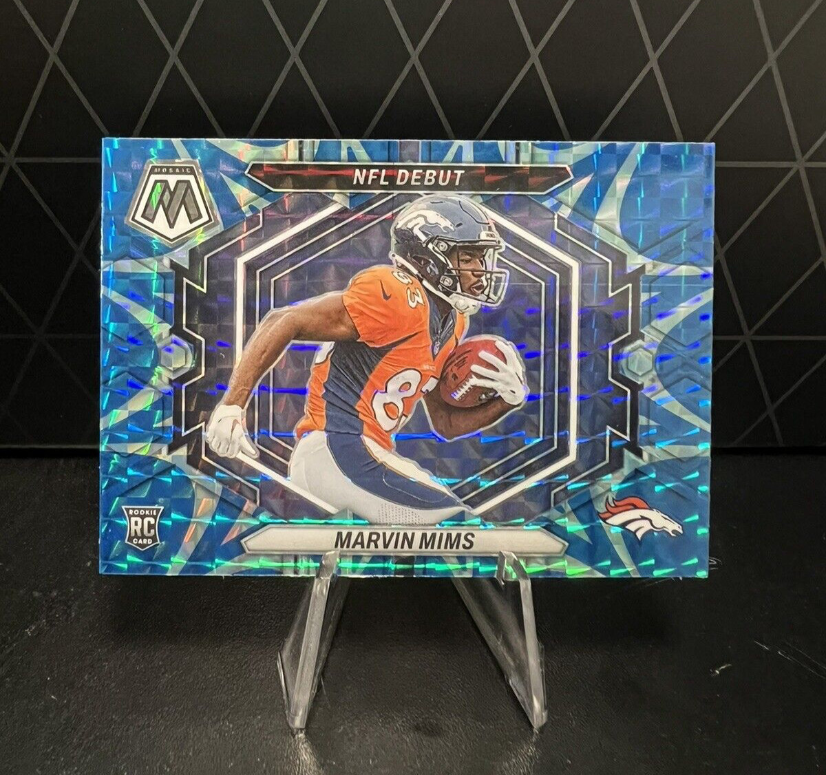 2023 Panini Mosaic Blue Reactive Marvin Mims RC Rookie #ND-13 Denver Broncos