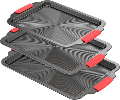 3-PC Baking Sheet Set with Circle Grooves Nonstick Cookie Sheets/Baking Trays