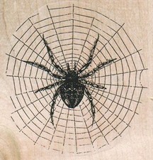 Spider On Web 3 x 3" Rubber Stamp, Halloween Stamp, Halloween Crafts