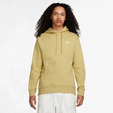 Nike Men's Sportswear Club Fleece Hoodie Sweatshirt Buff Gold White Logo S-2XL 