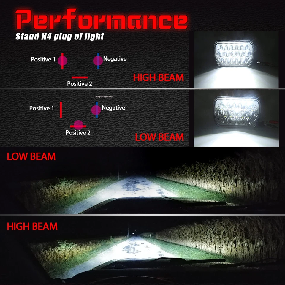 Faros LED cuadrados haz sellado 2 piezas para Ford E-150 E-250 E-350 H6054 7x6" 5x7 Foto 4 de 4