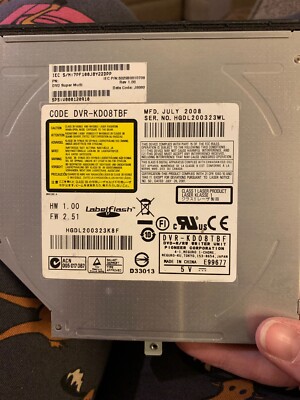 DVD-R/RW Drive Label Flash Model No. DVR-KD08TBF Class 1 Laser