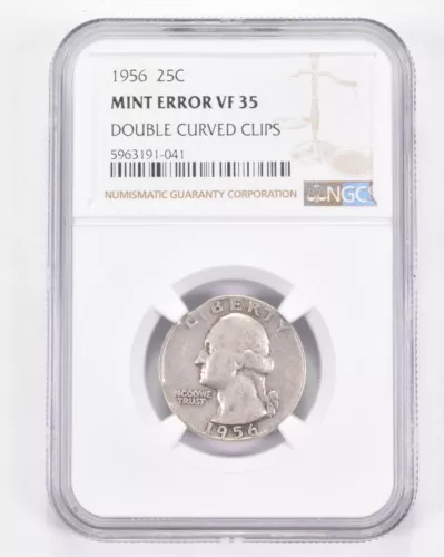 Mint Error VF35 1956 Washington Quarter - Double Curved Clips - Graded NGC *8895