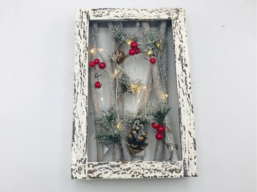 LED Battery Light Up Wooden Frame Christmas Xmas Decoration Natural Twigs Cones - Picture 9 of 13