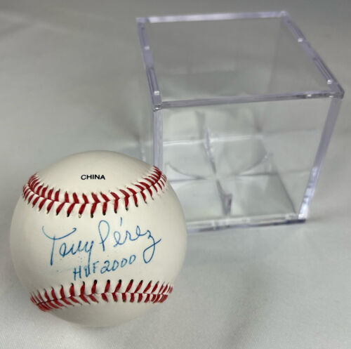 Tony Perez HOF autographed signed baseball with display cube