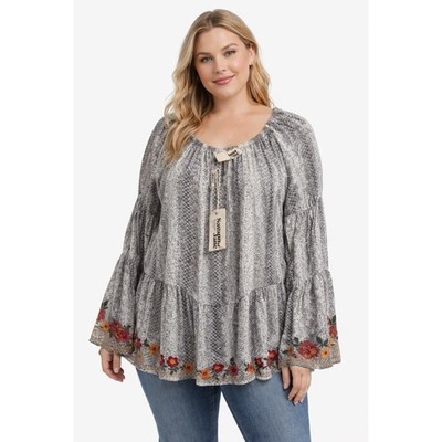 Savanna Jane Embroidered Boho Peasant Top 1X NWT Discontinued Rayon Blouse Flora