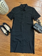 Theory Black Short Sleeve Business Dress Button Pocket Size 4