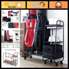 Large Golf Bag Storage Organizer with Wheels - Adjustable Rack for 2 Bags, Garag