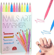 12 Colors Nail Art Pens Set, 3D Quick-Dry 0.5MM Nail Polish Pens, 2025 DIY Nail