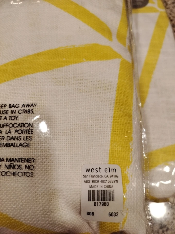 4 West Elm Curtains Abstract Triangles Yellow White Drapery 48x108" Pole Pocket  - Image 3 of 4