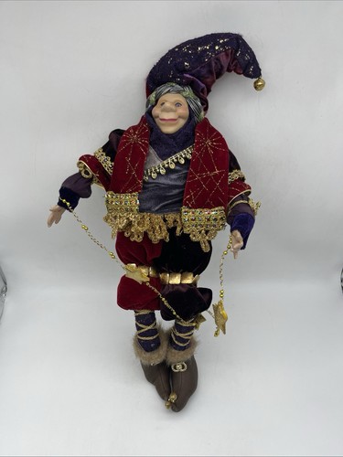 Vintage Jester Harlequin Mardi Gras 18" Doll Purple Red Gold