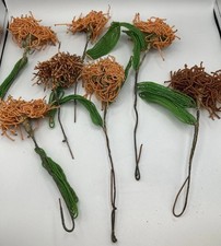 Vintage French Glass Seed Beads Hand Beaded Flowers  Leaves Lot Of 7 HTF