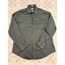 Van Heusen Mens Black Lux Sateen Athletic Fit Dress Shirt 16.5 34/35 Long Sleeve