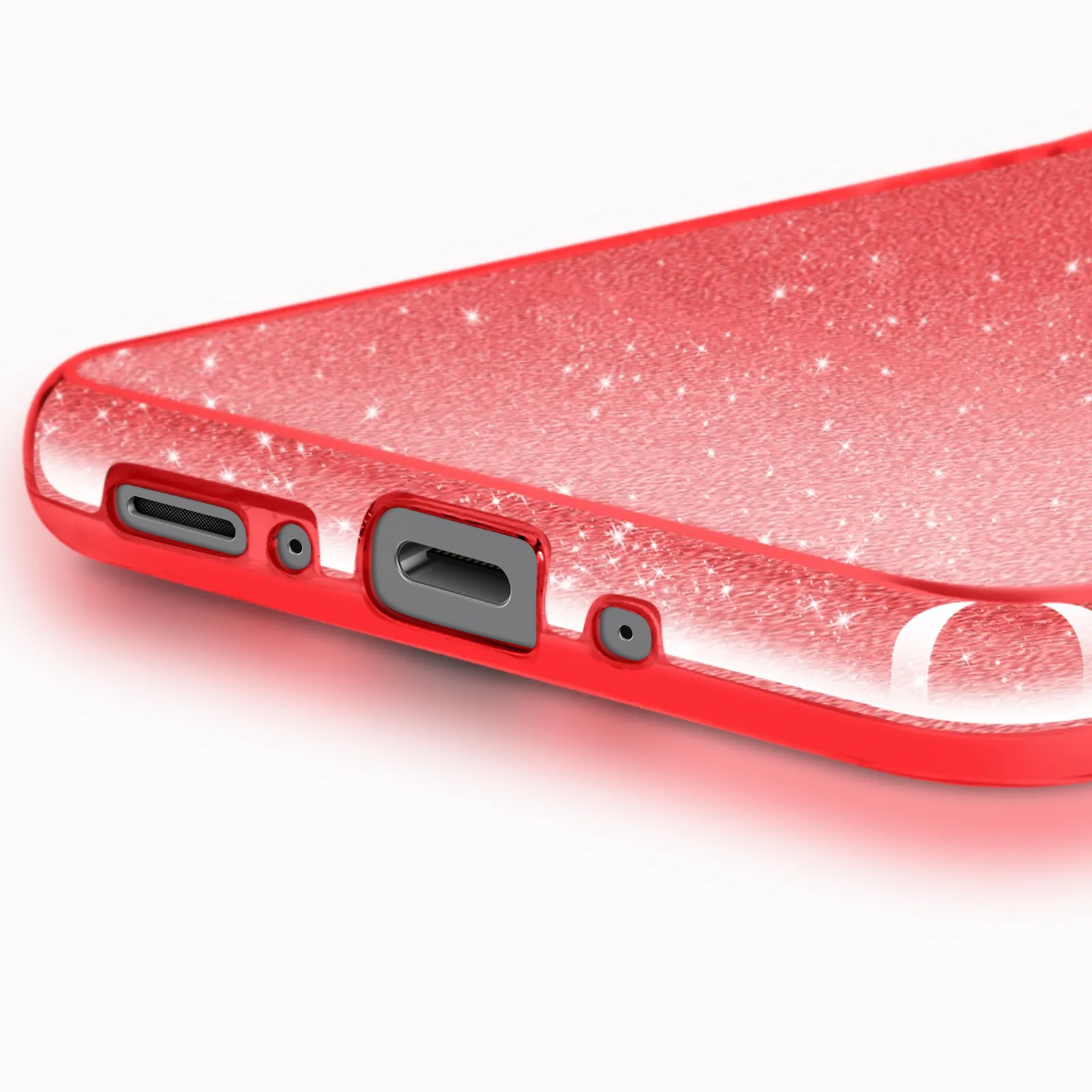 Coque Galaxy A17 antichoc double matière robuste rouge paillettes