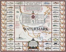 1936 Richard Bishop Salt Water Game Fish Map North America 24x30 REPRODUCTION