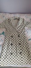 Boohoo Beige/Black Polka Dot Collared Short Sleeve Midi A-Line Dress 10