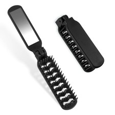 Mini Hair Brush, Travel Folding Hair Brush with Mirror Portable Small Vented