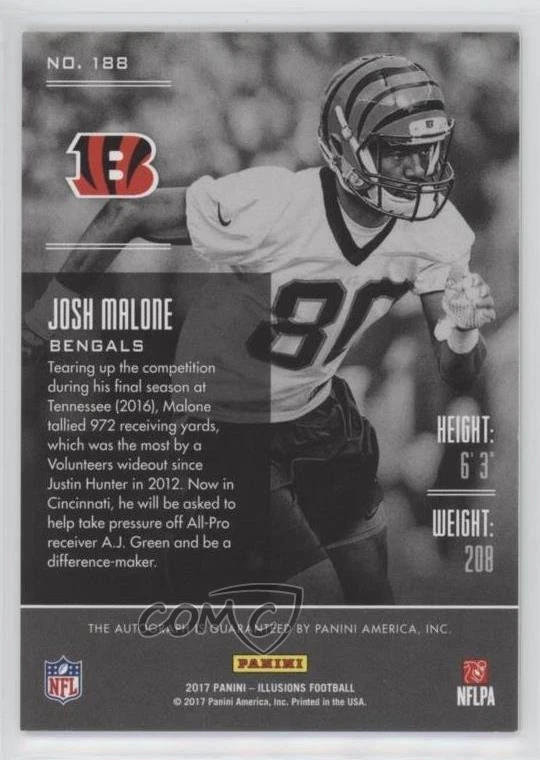 2017 Illusions Signs Trophy Collection Green /25 Josh Malone #188 Rookie Auto RC - Image 2 of 2